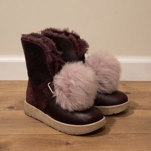 UGG Australia ISLEY WATERPROOF LEATHER POM POM Boots in Port Purple